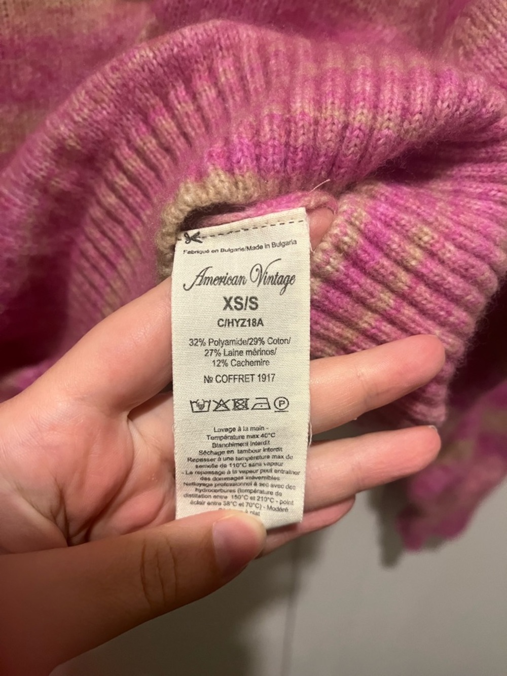 American Vintage Pink and Cream Striped Half-Zip Turtleneck Pullover - Picture 5 of 5